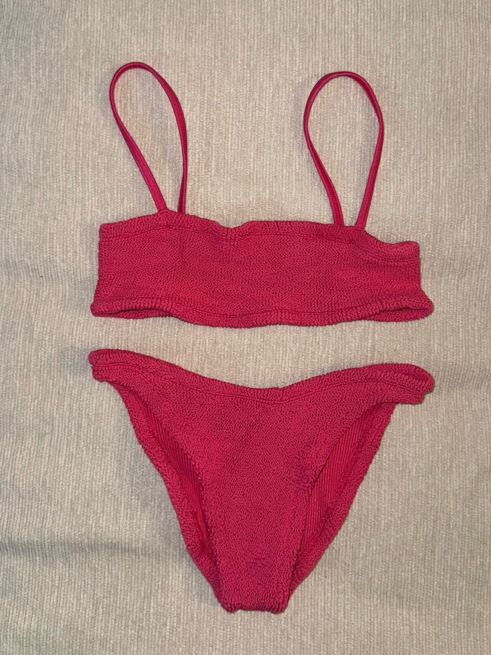 Hunza G Gigi Bikini SET Hot Pink Fuschia Raspberry Crinkle Stretchy One Size